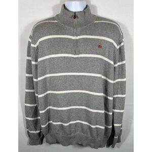 Polo Jeans Company Sweater Mens RL USA Flag 1/4 Zip Preppy Gray Striped 2XL -383